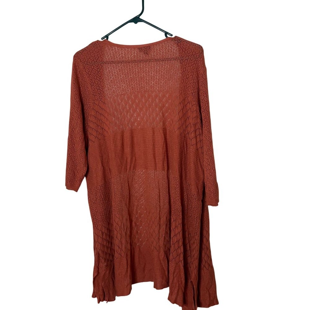 Torrid Long Open Cardigan 3X Rust Orange Sheer Knit Lightweight Short Sleeve - Picture 3 of 6